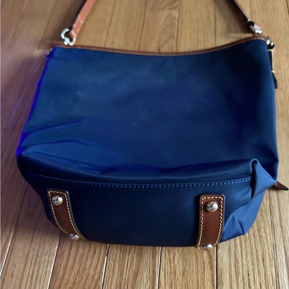 Dooney & Bourke Navy Blue with Tan Nylon Crossbody Hobo Bag.   NWOT - Picture 5 of 8
